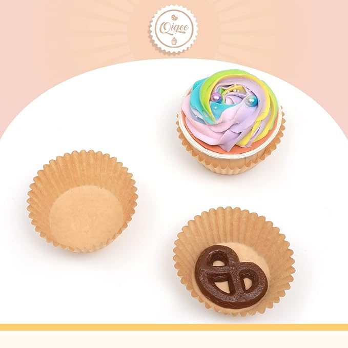 qiqee 600pcs Natural Cupcake Liners Muffin Linner No Smell, Food Grade Brown Baking Cups（Standard Size）