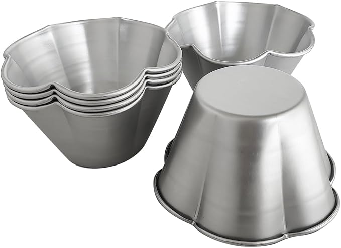 Aluminum Muffin Pans, Flower Shape Deep Egg Tart Mold, Jello Pudding Cup Molds, Baking Cupcake, Tartlets, 3.7" x 2" x 2.2" - 6 Pack