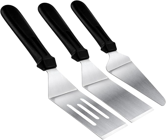 Metal Spatulas for kitchen Use, 3 PCS Professional Serving Spatula with Heat Resistant Handle, Stainless Steel Spatula Ideal for Pancakes, Eggs, Griddle Scraper, BBQ or Desserts
