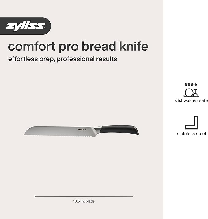 Zyliss Comfort Pro Bread Knife - Full Tang Bread Knife - Ice Hardened Stainless Steel Kitchen Knife - Crumble-Free Kitchen Cutlery - Black/Stainless Steel - 8 inches