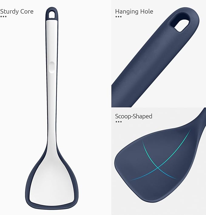 U-Taste 600ºF Heat Resistant Wok Spatula: 13.76" Long, 3.63" Wide Silicone Cooking Tools with Flexible Edge & Sturdy Core, for Kitchen Stir Fry, Serving, Scoop, Non-Stick Pan, Cast Iron -Midnight Blue