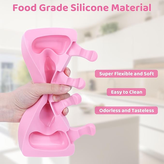 Ouddy Life Popsicle Molds Set of 2, Ice Pop Molds Silicone 4 Cavities Ice Cream Mold Oval Cake Pop Mold with 50 Wooden Sticks for DIY Popsicle (Pink)