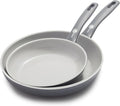GreenPan Dover 8" and 10" Frying Pan Skillet Set, Healthy Ceramic Nonstick Coating, PFAS-Free, Dishwasher Safe, Comfort Grip Handle, Gray