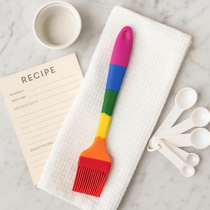 Cooking With Pride Non-Stick Pastry Brush, Heat-Safe Silicone With Iron Core, 8.5-Inch