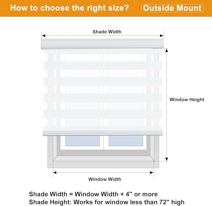 Persilux Cordless Zebra Blinds for Windows Dual Layer Roller Blinds (54" W x 64" H, White) Free-Stop Roller Blinds, Light Control for Day and Night, Light Filtering Sheer Roller Shades for Home