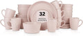 Stone Lain Albie Stoneware 32-Piece Modern Dinnerware Set, Kitchen Plates and Bowls Sets, Dish Set for 8, Pink