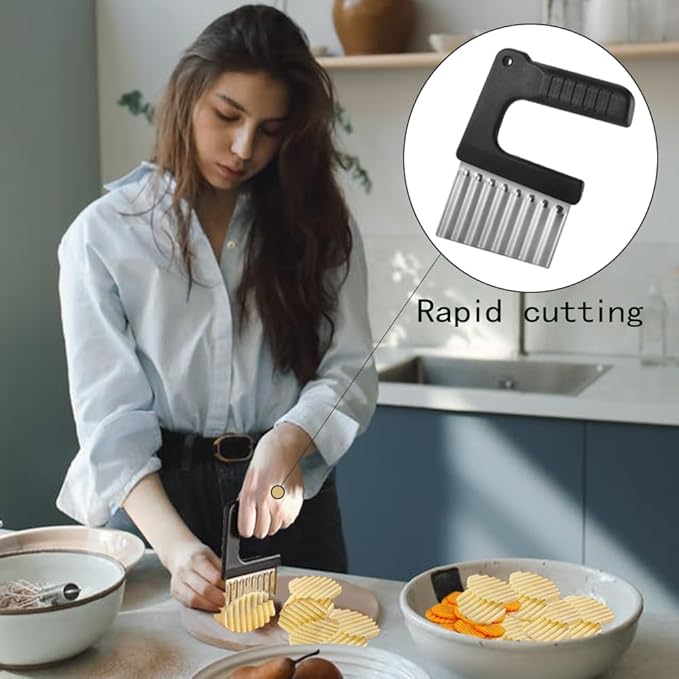 Crinkle-Cutter for Veggies-Salad-Chopper Knife Stainless-Steel-Blade Wavy for Potato Carrot Veggies,Serrator Salad Chopping Knife French Fry Slicer