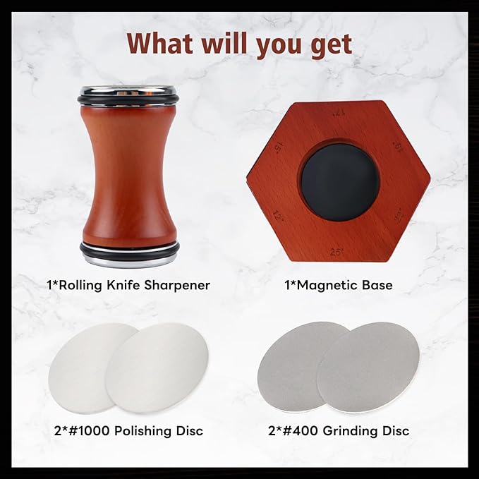 Rolling Knife Sharpener Kit, Kitchen Knife Sharpener with 15 & 20 Degree Sharpening with 2pcs Polishing Disc & 2pcs Grinding Disc for Kitchen Knives, Pocket Knives, Chef's Knives