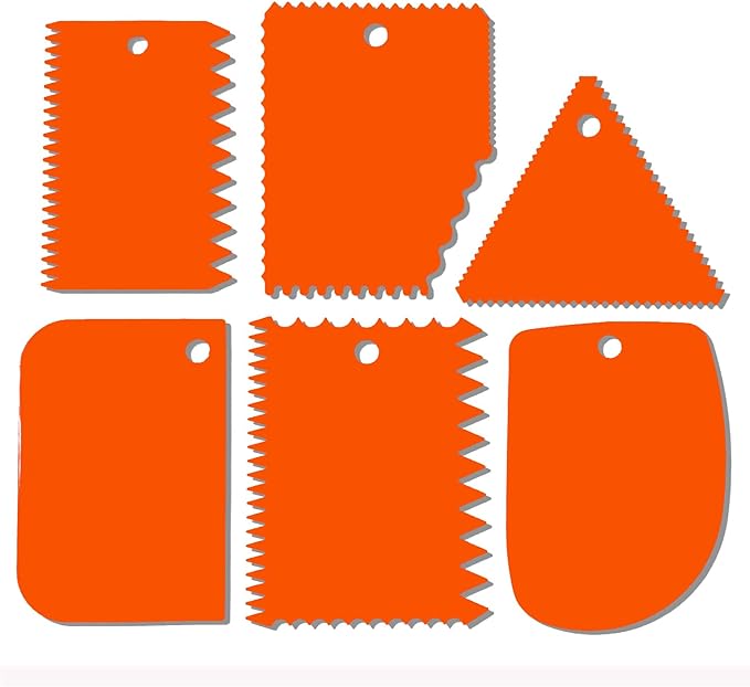 Cake Scraper, Cake Smoother Scraper Set, Dough Scraper Icing Scraper Polisher Tool, Cake Decorating Comb, Icing Smoother Plastic Sawtooth Cake Icing Kitchen Baking Cake Edge (Orange)