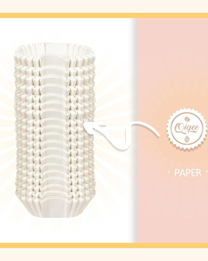qiqee 500pcs White Square Cupcake Liners Muffin Linner No Smell, Food Grade Baking Cups（Standard Size）