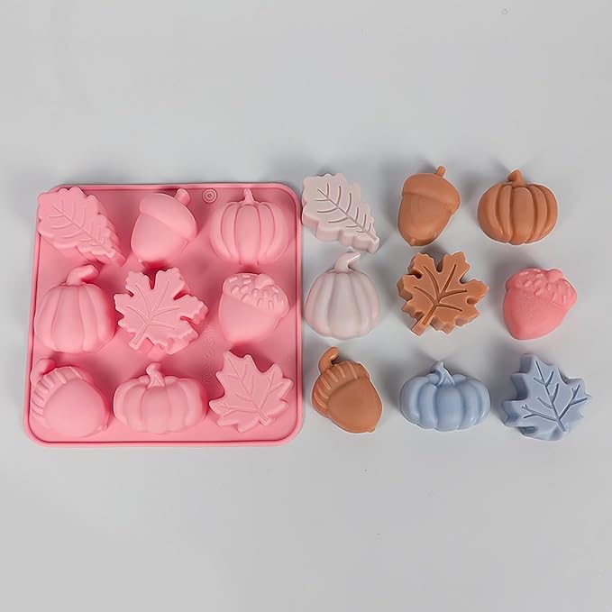 Fall Silicone Molds Pumpkin Chocolate Mold 2pcs Maple Leaf Acorns Shape Candy Soap Cake Baking Mold for Autumn,Thanksgiving, Halloween, Harvest