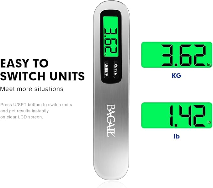 BAGAIL Digital Luggage Scale, 110lbs Hanging Baggage Scale with Backlit LCD Display, Portable Suitcase Weighing Scale, Travel Luggage Weight Scale with Hook, Strong Straps for Travelers