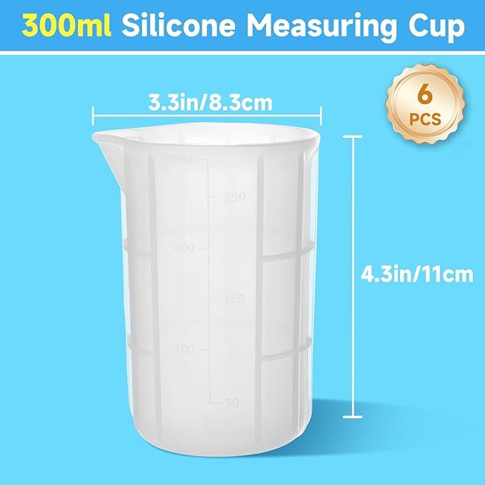 Gartful 300ml Large Silicone Measuring Cups, 10OZ Reusable Squeeze and Pour Resin Cups for Epoxy, Casting Molds, Slime, Craft Art Projects, Cup Making, Waxing, 6 Packs