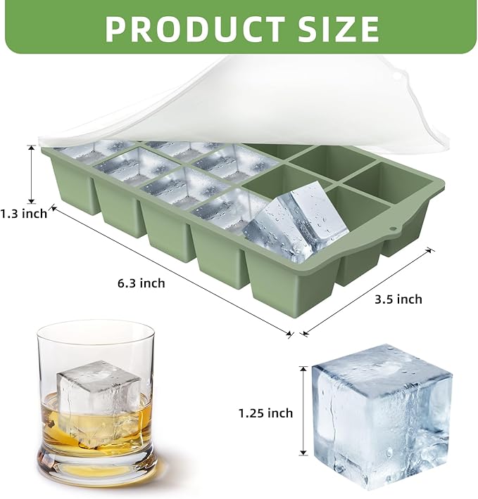 FANYITY Bpa Free Silicone Ice Cube Trays 4-Pack with Locks lids,Easy Release Ice Molds for Freezer,Perfect for Cocktails, Whiskey, Coffee