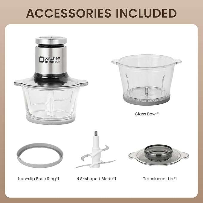 Kitchen in the box Mini Food Processor, Electric Meat Grinder & Food Chopper with 400W Powerful Veggie Chopper-One 3 Cup Bowl & S Blades for Meat/Fish/Vegetable/Baby Food