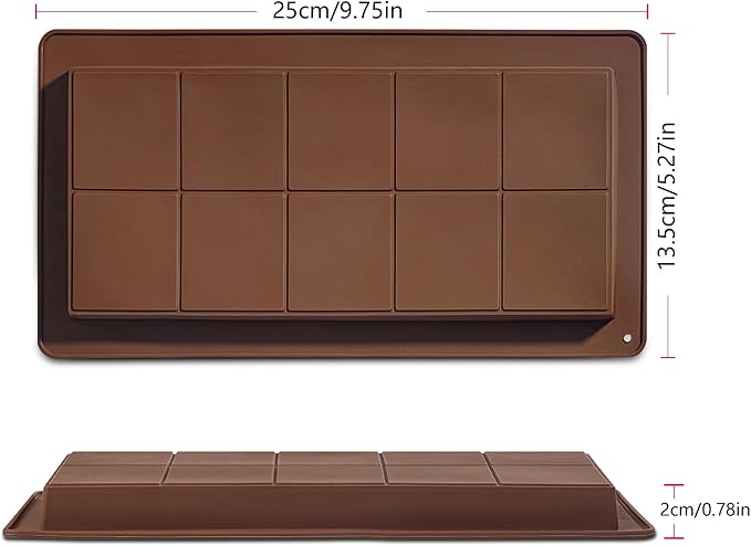 2 Packs Chocolate Silicone Molds, Non-Stick Baking Molds for Candy, Ice Cubes, 10 Cavity Dubai Pistachio Deep Bar Moulds for Valentine's, Easter, Christmas