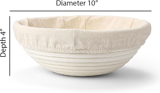 Saint Germain Bakery Premium Round Bread Banneton Basket with Liner - Perfect Brotform Proofing Basket for Making Beautiful Bread (10 inch)