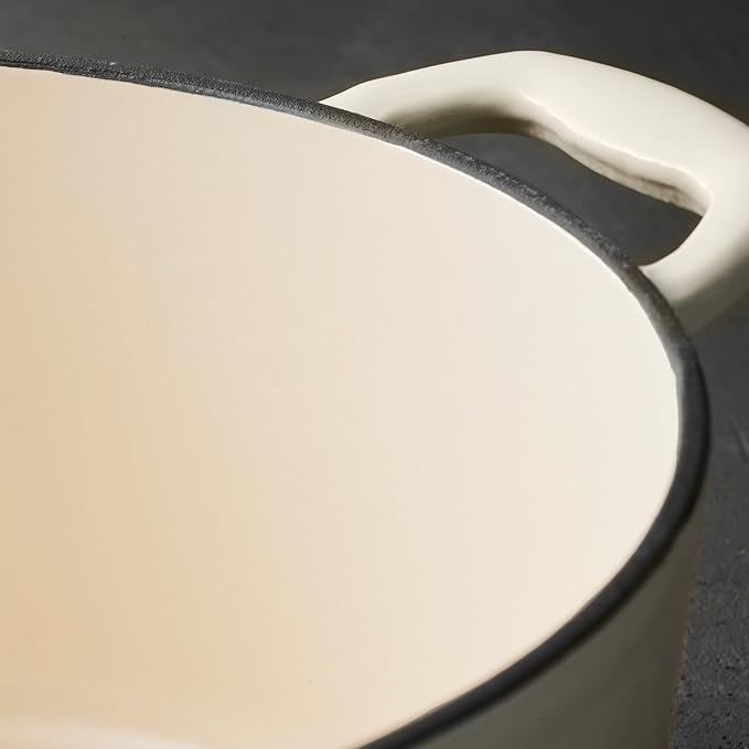 Tramontina Bestow Enameled Cast Iron Oval Dutch Oven Pot with Lid, Large 7-quart, Latte (Gold Knob)