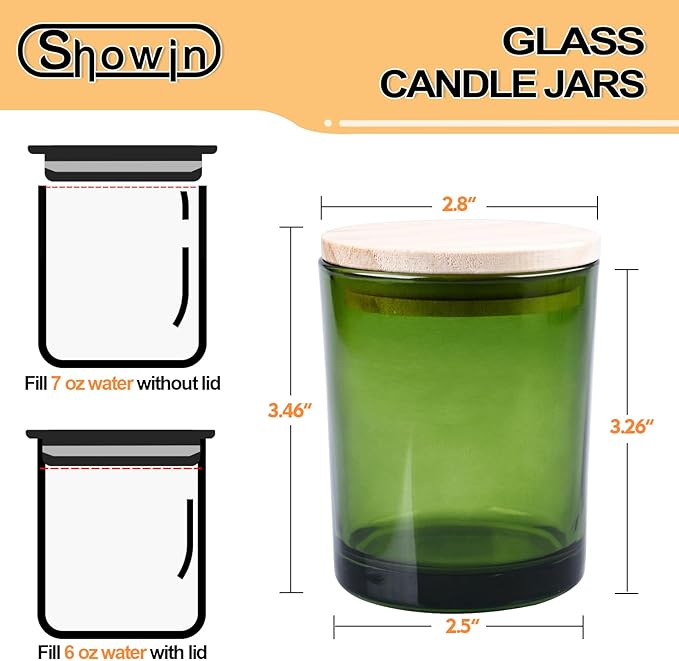 SHOWIN Thick Candle Jars for Making Candles 16 Pcs, 7 OZ Empty Jars with Wood Lids for Candle Making, Sample Container, Green