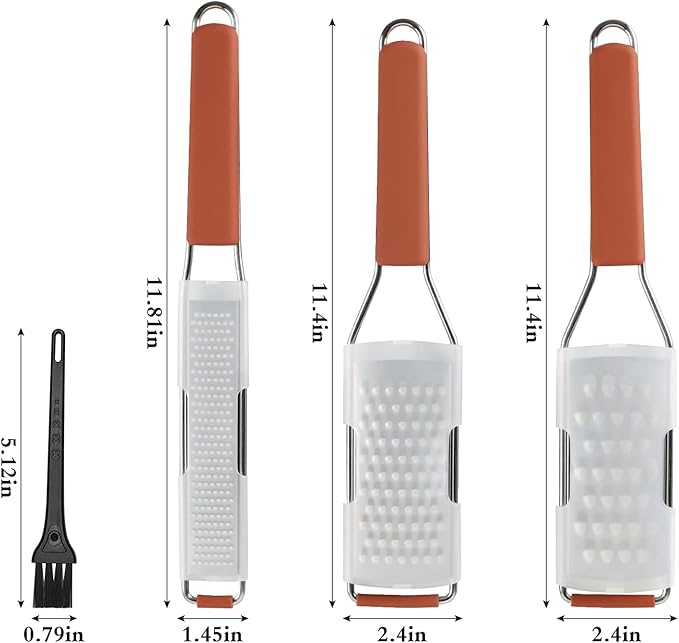 Cambom Lemon Zester Grater Three-piece Suit - Heavy Duty Kitchen Tool for Parmesan Cheese, Ginger, Garlic, Nutmeg, Chocolate, Vegetables，Fruits，Stainless Steel Grater Dishwasher Safe Red