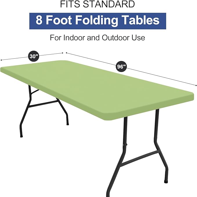 homing Rectangle Table Cloth Cover, Waterproof Polyester Elastic Fitted Tablecloth, Fits for 8 Foot Folding Tables, Washable Table Protector for Picnic, Camping, Outdoor (Sage Green, 30" x 96")