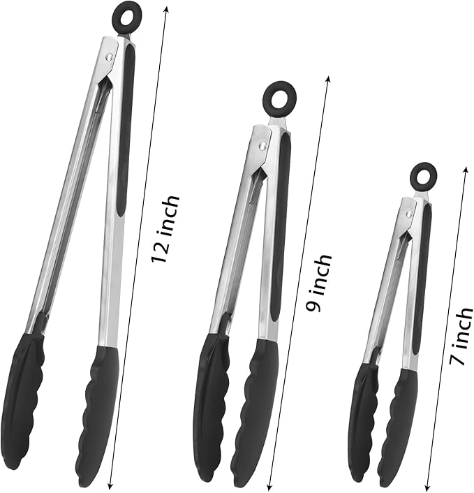 Kitchen Tongs for Cooking Locking Silicone Stainless Steel Buffet Serving Tongs, 7,9 and 12 Inch Silicone Spatula Non-stick,Heat Resistant 4 Pack