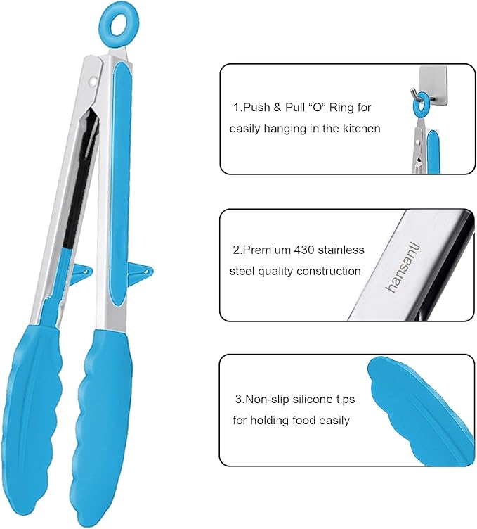 4 Pack Silicone Kitchen Cooking Tongs Set, Stainless Steel Nonstick Food Tong with BPA Free Silicone Tips for Serving Pasta Spaghetti Steak Pie Pizza Salad Vegetable Fruit Grilling BBQ Buffet 9" & 12"