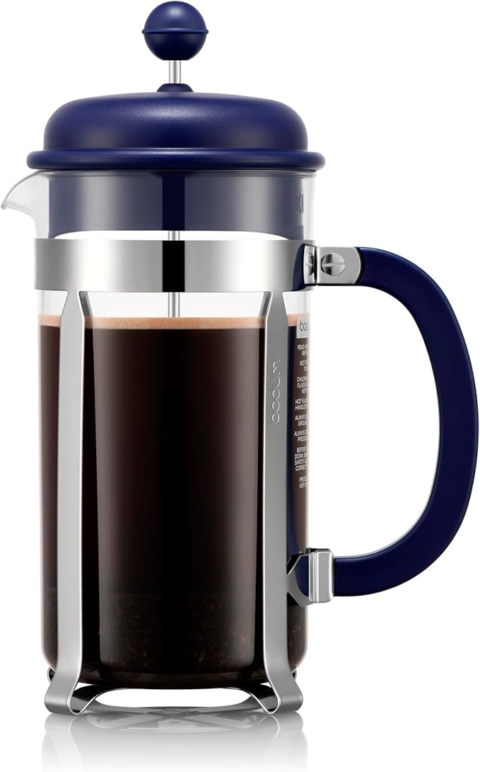 Bodum 34oz Caffettiera French Press Coffee Maker with Reusable Stainless Steel Filter, BPA-Free Plastic Carafe, Midnight Blue
