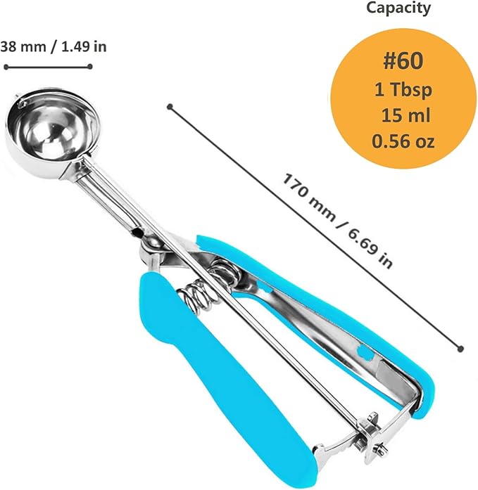 Cookie Scoop, Ice Cream Scoop, 1Tbsp/15 ml/0.5oz Cookie Scoops for Baking, 18/8 Stainless Steel Cookie Scooper for Baking, Cookie Dough Scoop with Non-slip Grip(Blue)