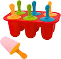 6-Cavity Silicone Popsicles Molds, Reusable Mini Ice Pop Makers with 6 Colorful Sticks, Red Small Ice Cream Mold for Homemade Frozen Dessert