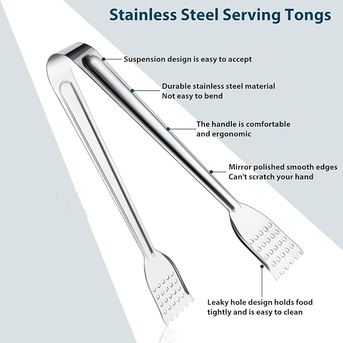 8 Pack Serving Tongs by Tcoin, 12 Inch Functional Tongs for Serving Food at Parties and Get-togethers, Versatile and Durable