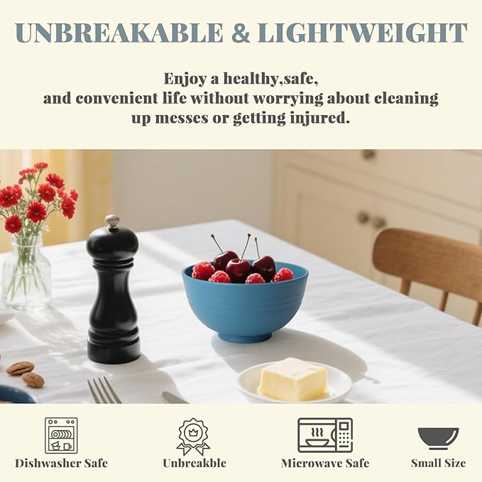 Homienly Wheat Straw Small Bowls, Unbreakable Dessert Bowls 8 PCS, 10 OZ Small Plastic Bowl for Kitchen, Microwave & Dishwasher Safe Mini Bowl for Snack, Ice Cream, Yogurt,Portion Control(Multi)