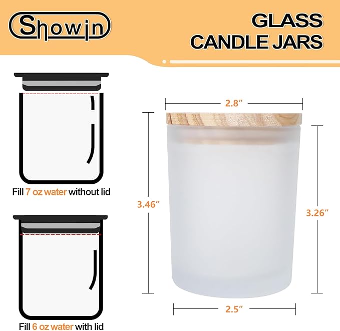 Thick Candle Jars for Making Candles 16 Pcs, 7 OZ Empty Jars with Wood Lids for Candle Making, Sample Container, Frosted White