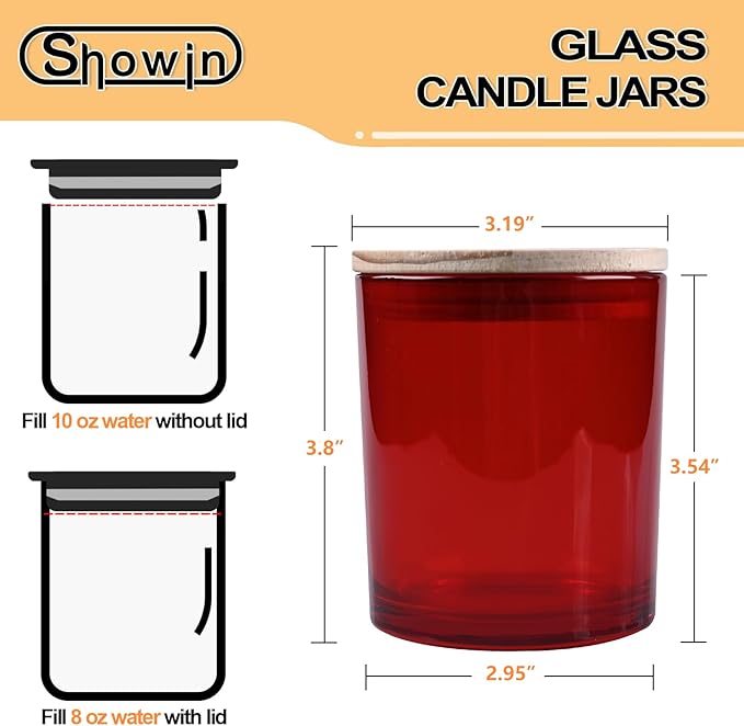 10 OZ Thick Candle Jars for Making Candles 15 Pcs, Empty Jars with Wood Lids for Candle Making, Sample Container, Red