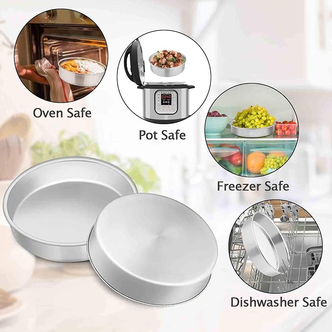 TeamFar 9½ Inch Cake Pan, 3 Pcs Round Tier Cake Pans Set Stainless Steel for Baking Steaming Serving, Perfect for Birthday Wedding Celebrations, Healthy & Sturdy, Mirror Finish & Dishwasher Safe