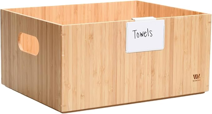 MobileVision Bamboo Storage Box, 14”x11”x 6.5”, Durable Bin w/ Handles, Stackable - For Toys Bedding Clothes Baby Essentials Arts & Crafts Closet & Office Shelf