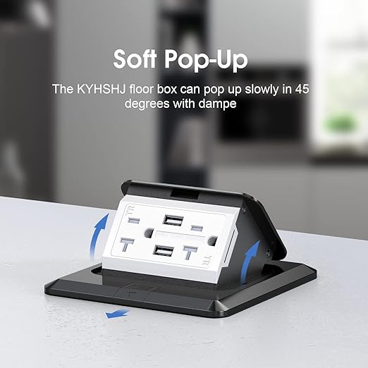 KYHSHJ 4.8A USB Chargers Pop Up Floor Waterproof Electrical Outlet Receptacle Stainless Steel Box,Black