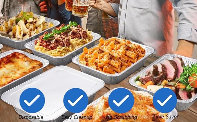 Disposable (25pack) 9x13 Aluminum Foil Pans with Lids, Half Size Deep Steam Table Pans, Heavy Duty Aluminum Baking Pans for Cooking, Roasting, Heating, Serving & Lining Steam-Table Trays