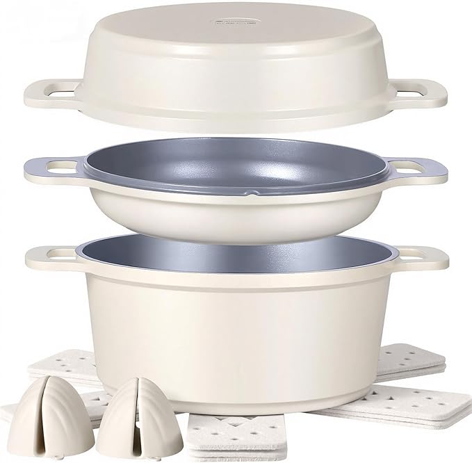 Ammeloo 8-Piece Non Stick Stock Pot with Lid, Ceramic Cooking Pot Set, 4.5 Qt All-in-One Non Toxic Soup Pot for All Stoves, Easy to Clean & Dishwasher Safe, Oven Safe, Induction Ready, PFOA PFAS Free