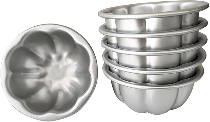 6 Pack Egg Tart Pans Pumpkin Shape, Aluminum Jelly Mold, Pudding Cup Molds, Small Muffin Pan for Baking Jello, Cupcake, Tartlets, 3.3" x 1.7"