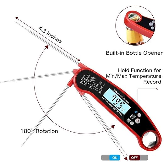 Cooking Thermometer,IP67 Waterproof Digital Meat Thermometer with Backlight, Calibration & Hold Function，Food Thermometer for Cooking,Outdoor Grilling,Candy Making