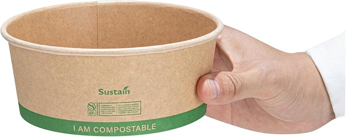 Restaurantware Paper Food Containers 200 Pack Of 25 oz Disposable Round Kraft Salad Bowls BPI-Certified Compostable Stackable Greaseproof Meal Prep Take Out Containers For Soups, Snacks And Desserts