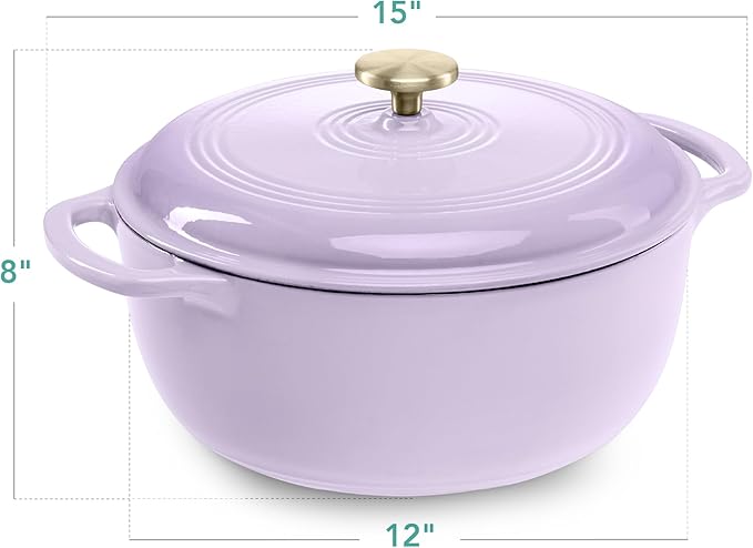 Best Choice Products 7.5 Quart Enamel Cast-Iron Round Dutch Oven, Family Style Heavy-Duty Pre-Seasoned Cookware for Home, Kitchen, Dining Room, Oven Safe w/Lid, Dual Handles - Lavender Mist