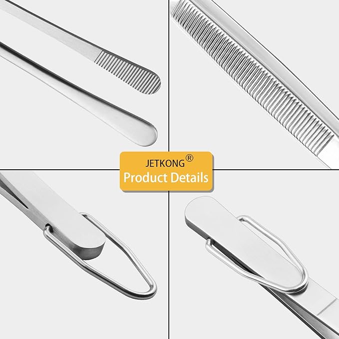 JETKONG 3 Pcs 12-Inch Cooking Tweezer Tongs Food Tweezers for Kitchen and Barbecue (12 12 12 Inch, Silver)