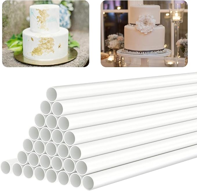 White Plastic Cake Dowel Rods for Tiered Cake Construction and Stacking Supporting Cake Round Dowels Straws with 0.4 Inch Diameter (9.5 Inch Length)