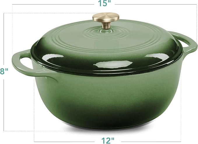 Best Choice Products 7.5 Quart Enamel Cast-Iron Round Dutch Oven, Family Style Heavy-Duty Pre-Seasoned Cookware for Home, Kitchen, Dining Room, Oven Safe w/Lid, Dual Handles - Deep Olive Green