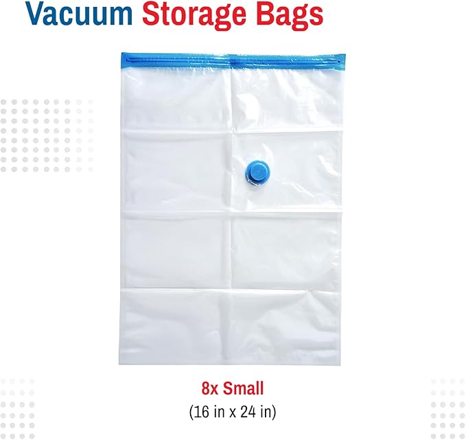 8 Pack Small Vacuum Storage Bags for Comforters, Blankets & Clothes – Vacuum Sealed Compression Bags with Hand Pump – Space Saver Storage Bags for Bedding, Moving, Travel & Organization