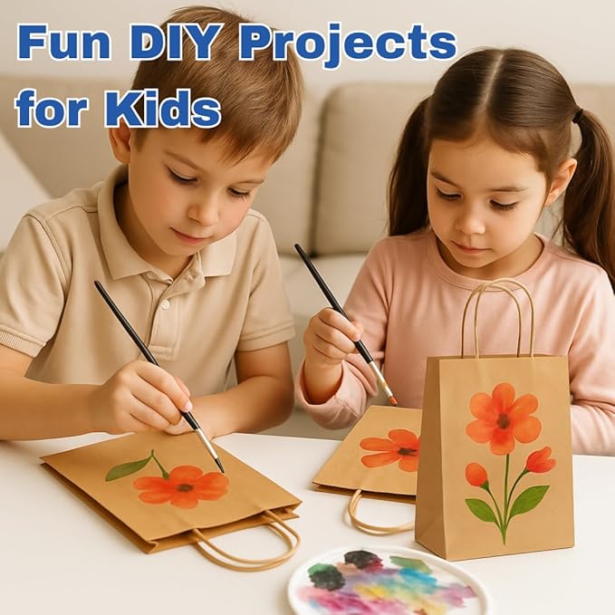 DIY Paper Bags - 250 units - Kraft Color - 12"x7"x17"- 74LB (110 GSM strong) Flat Handle Recyclable Bags for Kids Drawing, Decorating and Creative Projects - 12717NKPAPFLATH - AssurePak
