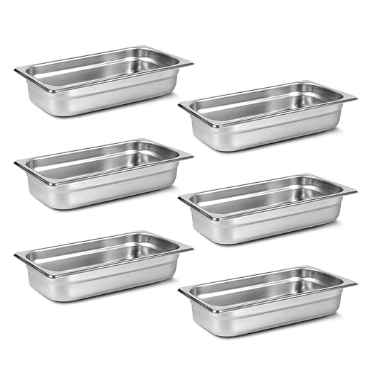 1/3 Hotel Pans 2.5 Inch Deep Stainless Steel Food Pan - Anti-Jam 6 Pack Steam Table Pan Set for Catering, Buffet Use, Kitchen Prep