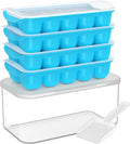 DOQAUS Ice Cube Tray with Lid and Bin, 4 Pack Easy Pop Out Silicone Ices Cubes Trays for Freezer with Cover, Stackable Compact Ice Bucket Kits, for Soup, Food, Cocktail, Coffee